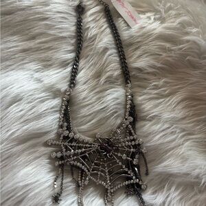 Betsey Johnson Black and Silver Spider Web Necklace